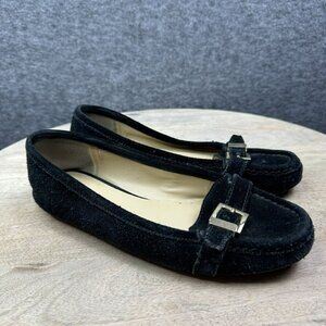 Michael Kors Womens Black‎ Suede Loafers With Buckle Detail Size 6.5